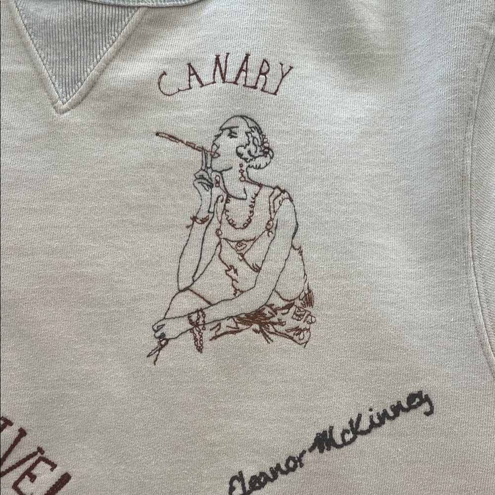 Graphic Cream Crewneck Sweater with Illustrated Motifs {small stain} - Picture 16 of 16